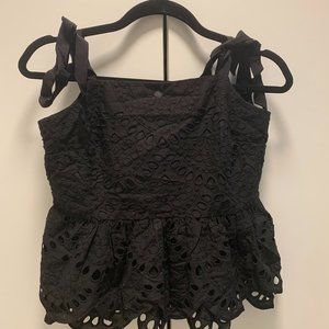 J. Crew | Eyelet Peplum Black Tank Top | 100% Cotton | Size 0